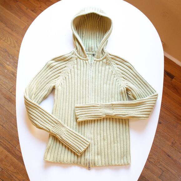 Chartreuse Ribbed Cable-knit Full Zip Hoodie Size Medium - Picture 1 of 5